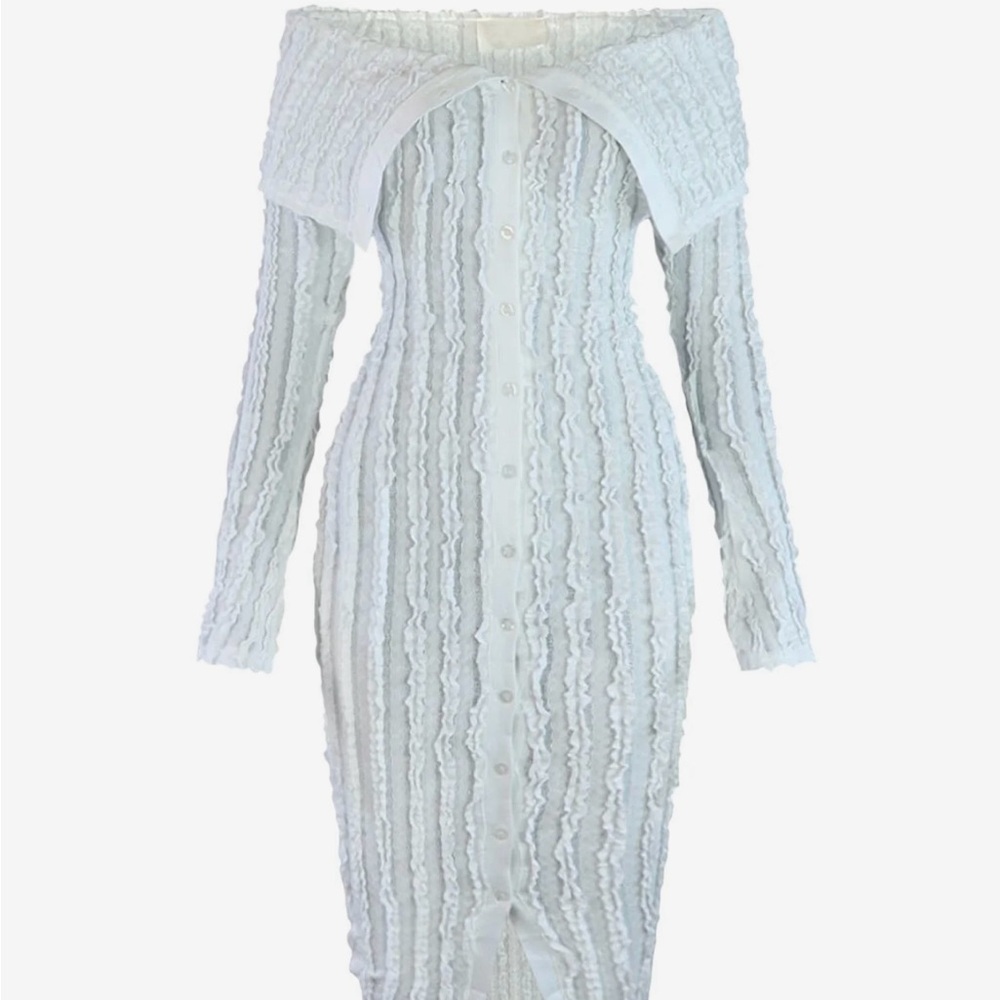 Off the shoulder Mesh Button-Down Dress